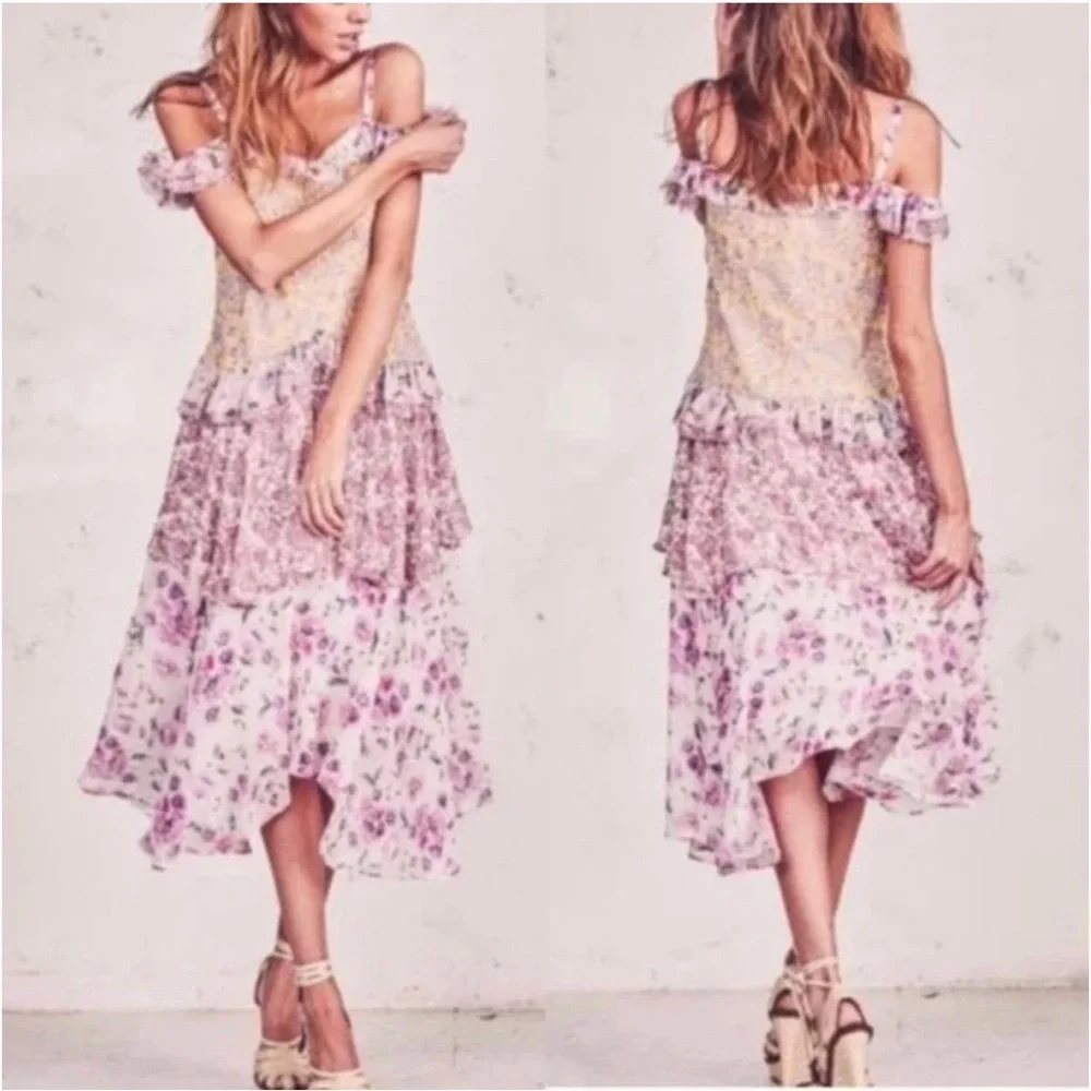 LoveShackFancy Pink Floral Silk Marceline Dress Size 4 US $375
